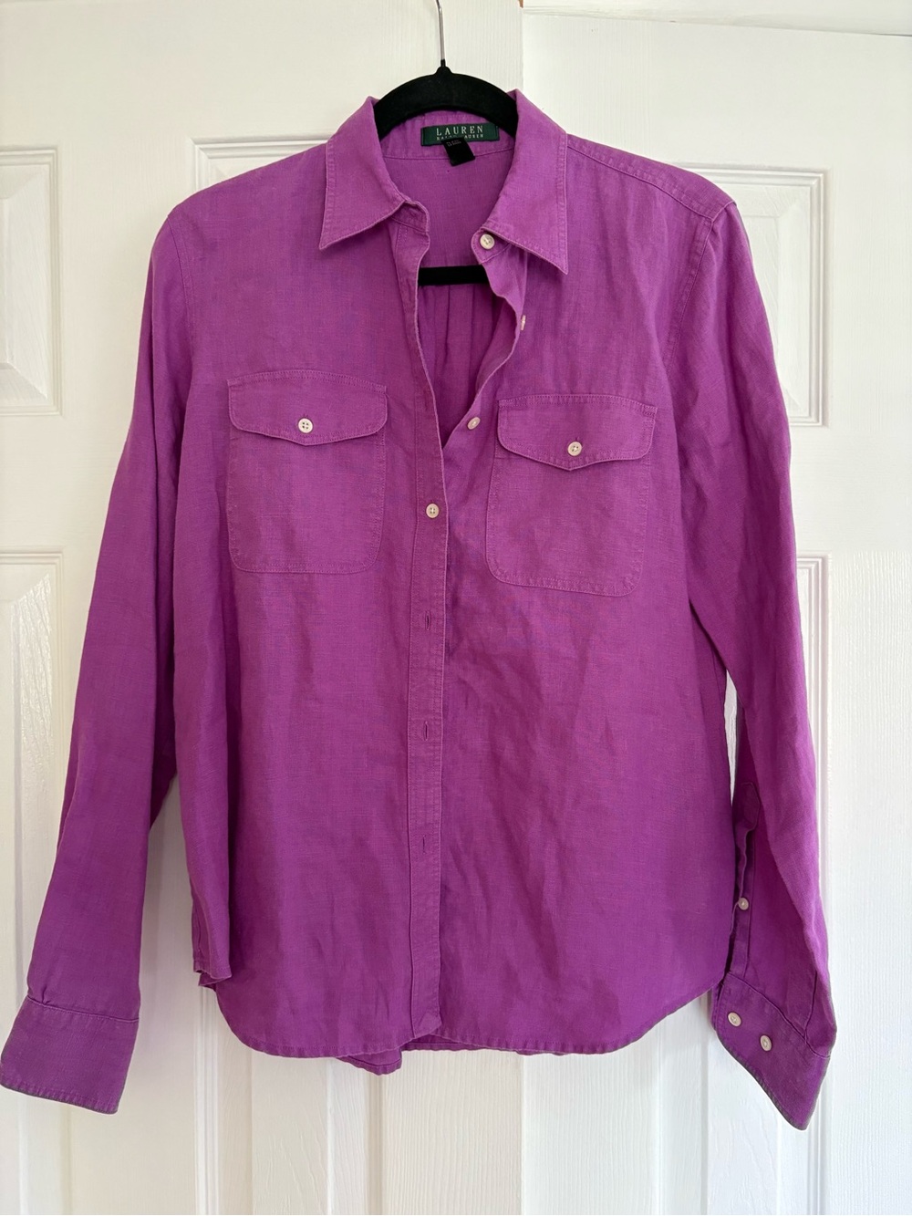 Lauren Ralph Lauren 100% linen purple  Long-Sleeve Button-Down Shirt